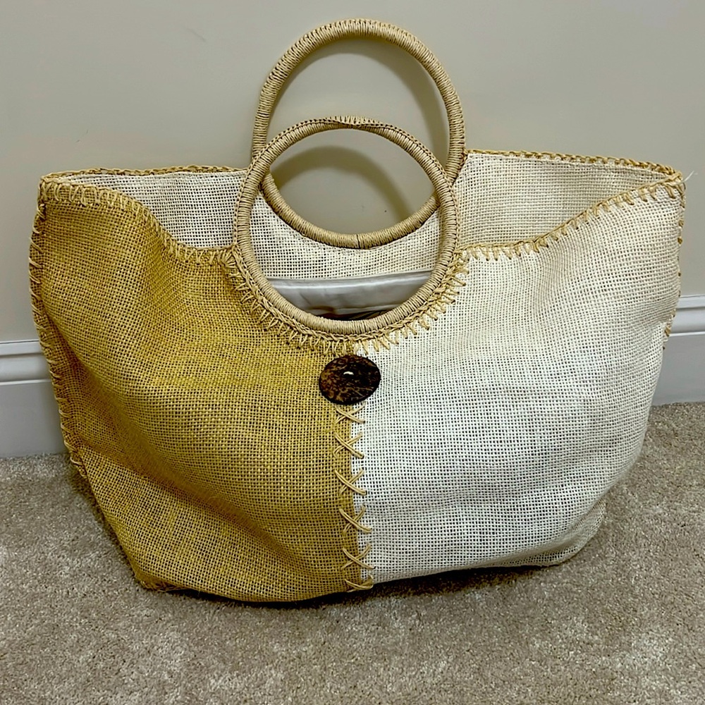 Bijoux Terner Women’s Straw Boho Large Tote Bag Dual Color NWT Circled Handles